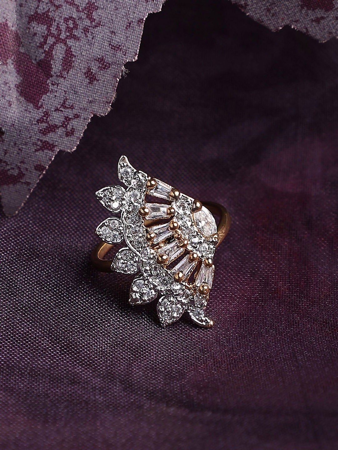 

ANIKAS CREATION Gold-Plated American Diamond Stone-Studded Finger Ring