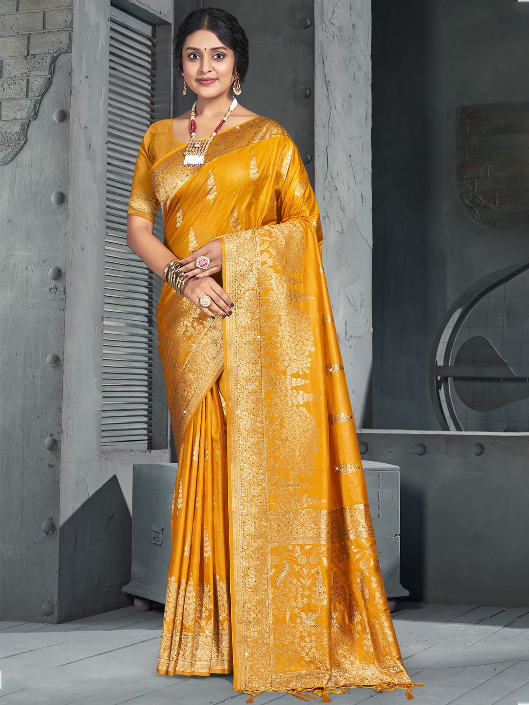 

SANGAM PRINTS Woven Design Zari Tussar Saree, Orange