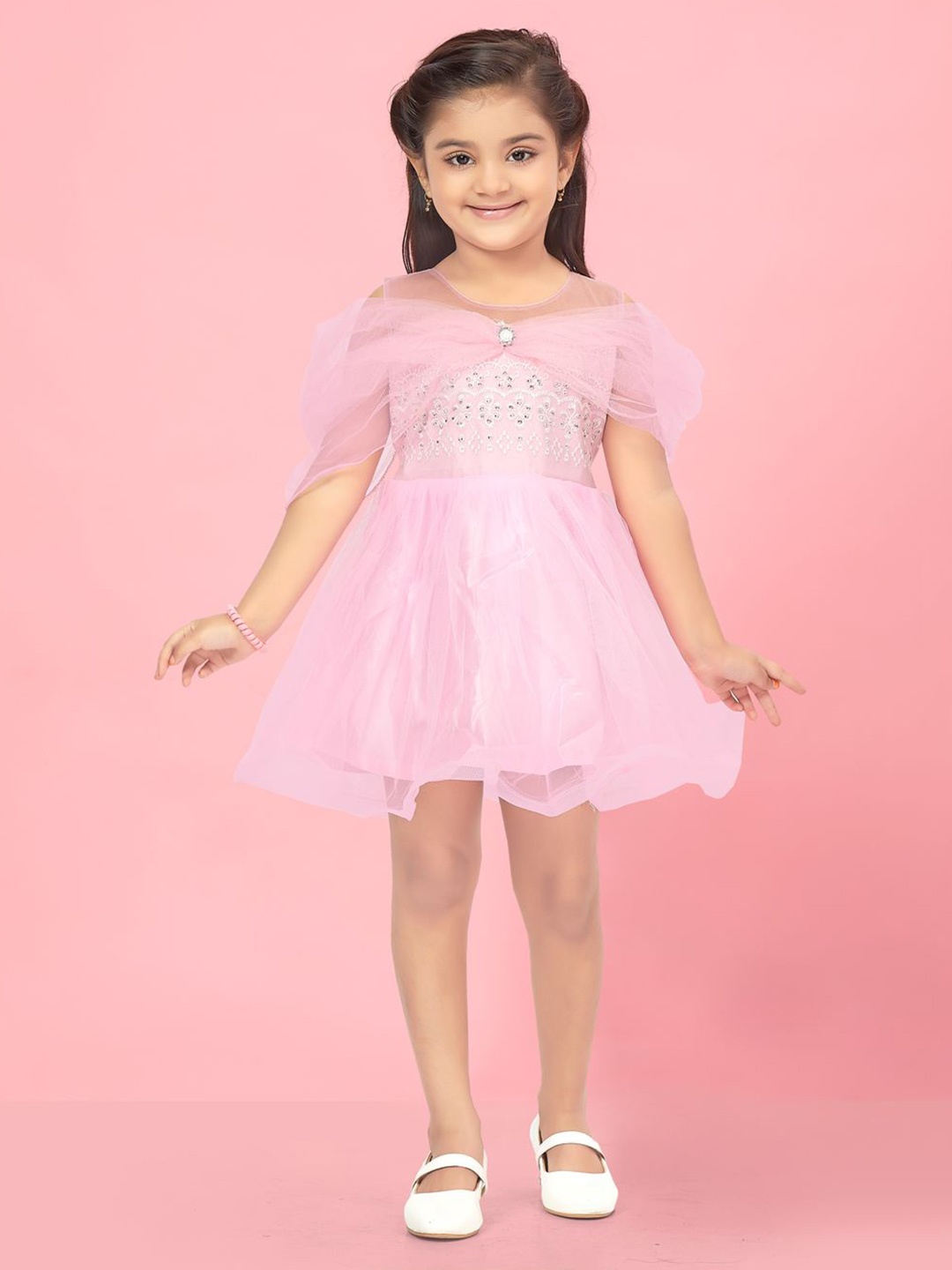 

BAESD Girls Cold-Shoulder Net Fit & Flare Dress, Pink