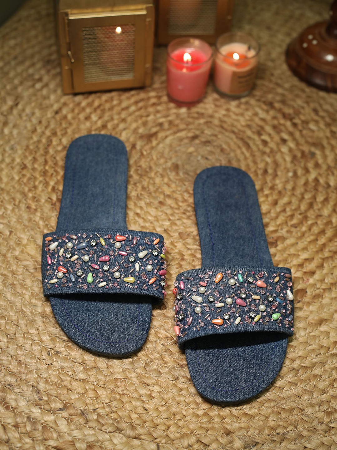 

ALL ABOUT TOE Women Embellished Open Toe Flats, Blue