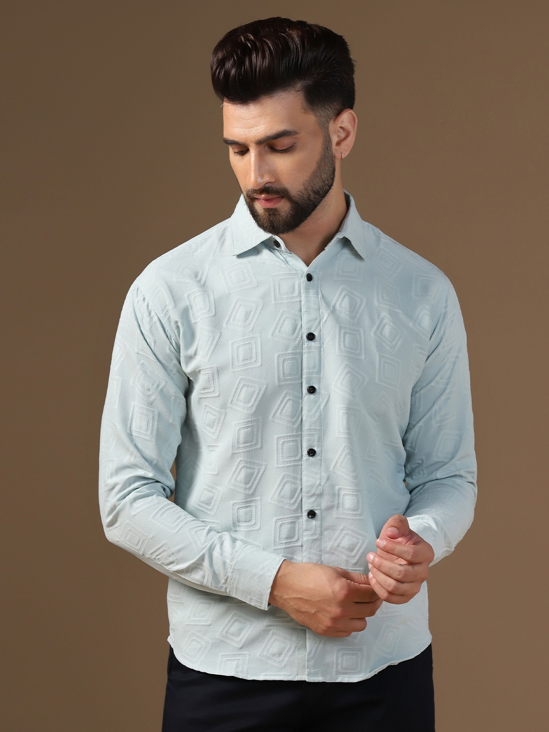 

TAGDO Men Standard Spread Collar Solid Casual Shirt, Blue