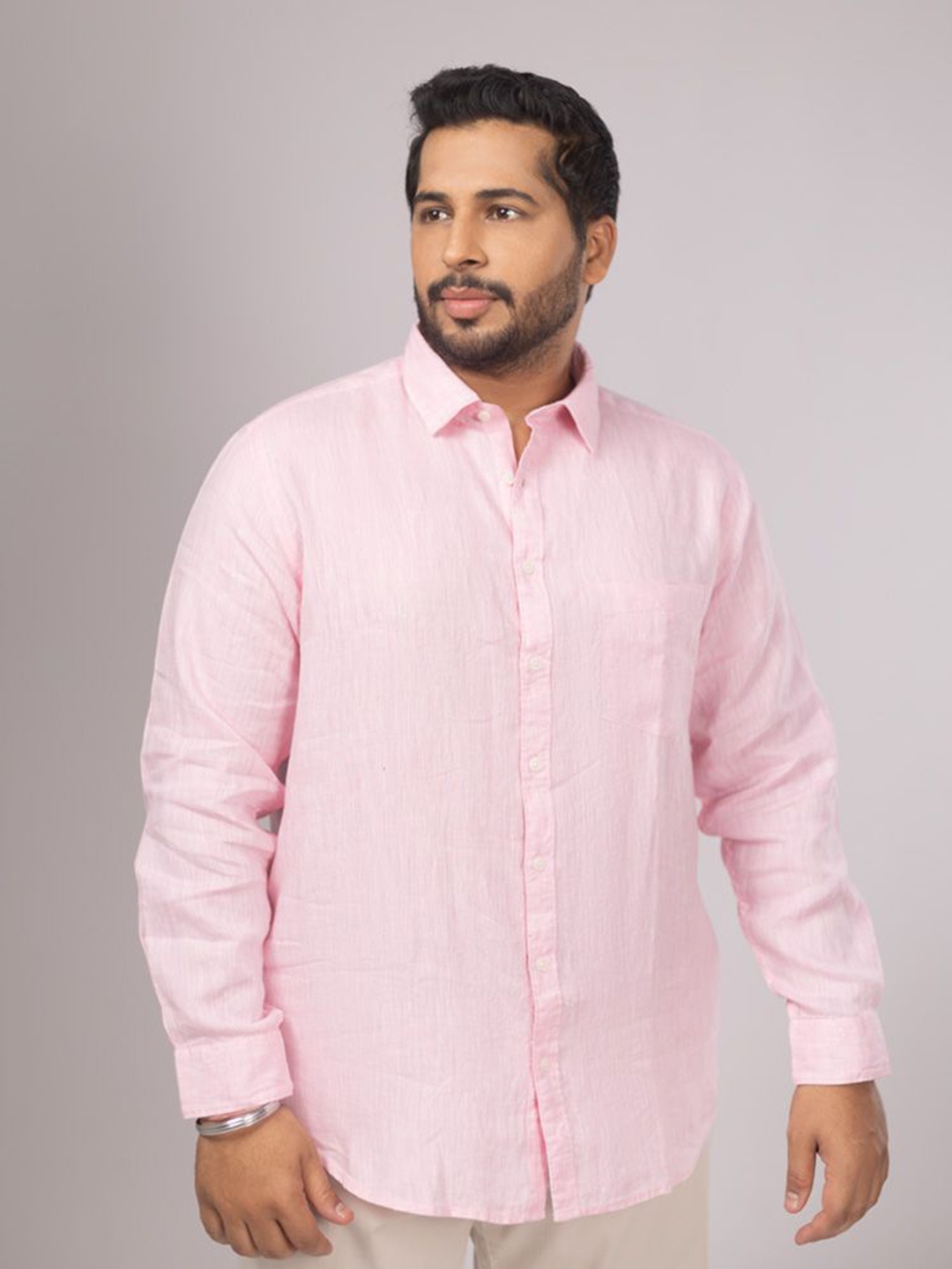

Sizeupp Men Comfort Spread Collar Solid Linen Casual Plus Size Shirt, Pink