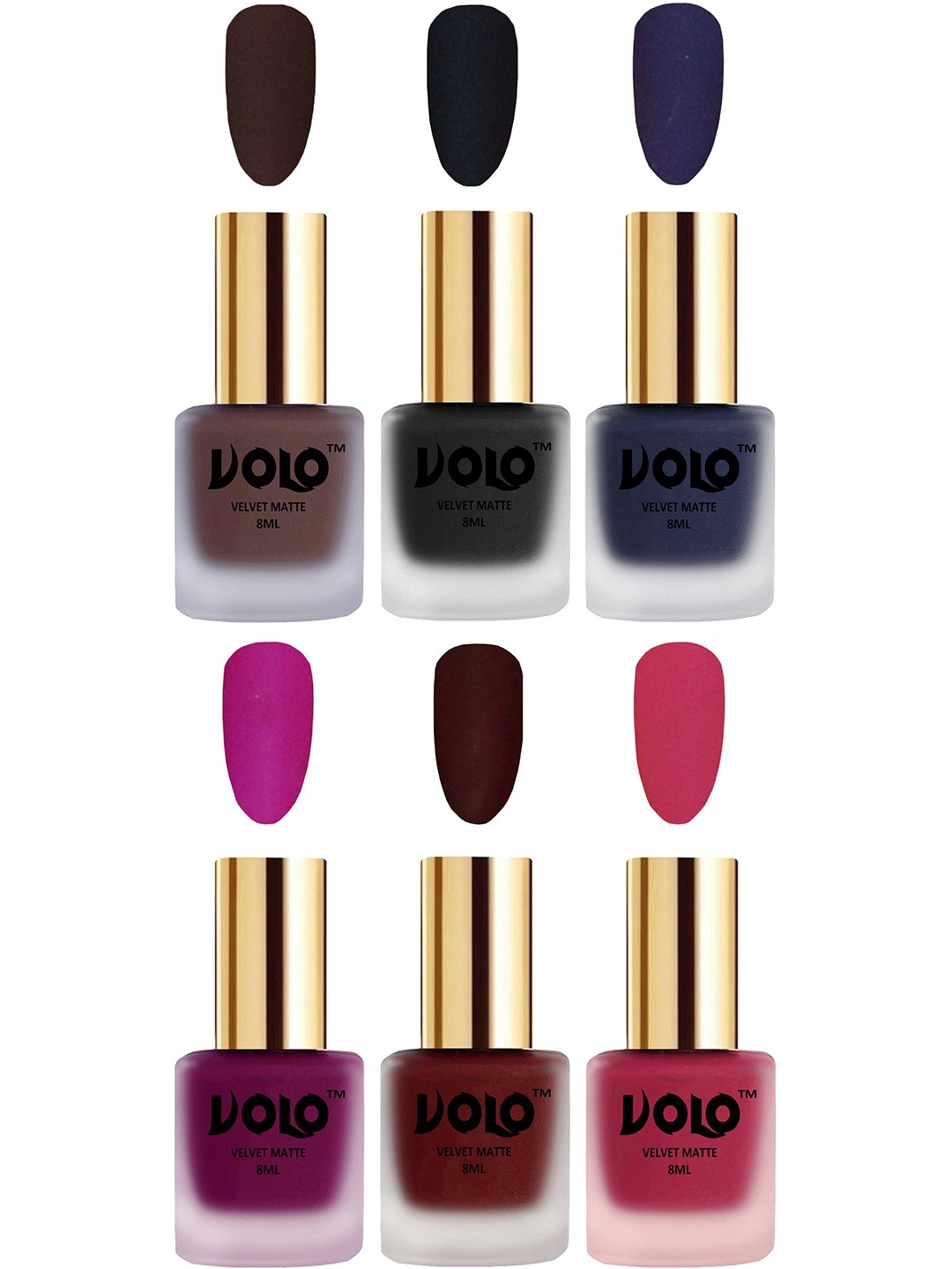 

VOLO Set Of 6 Velvet Matte Nail Polish- 8 ml Each -01- 06, Multi