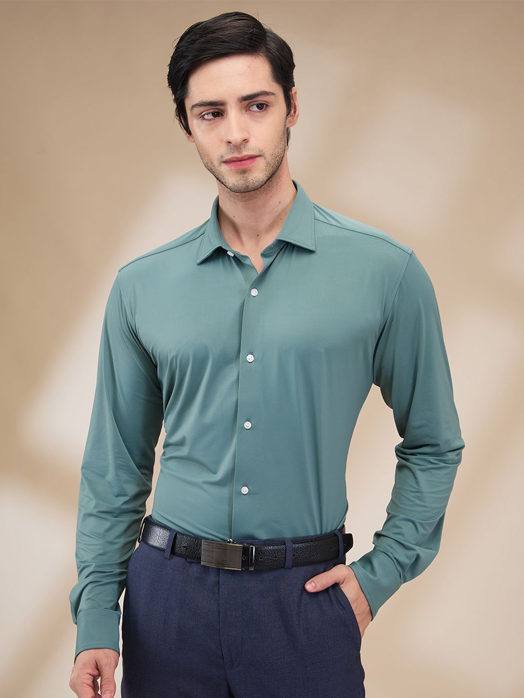 

Park Avenue Men Spread Collar Solid Nylon Slim Fit Formal Shirt, Green