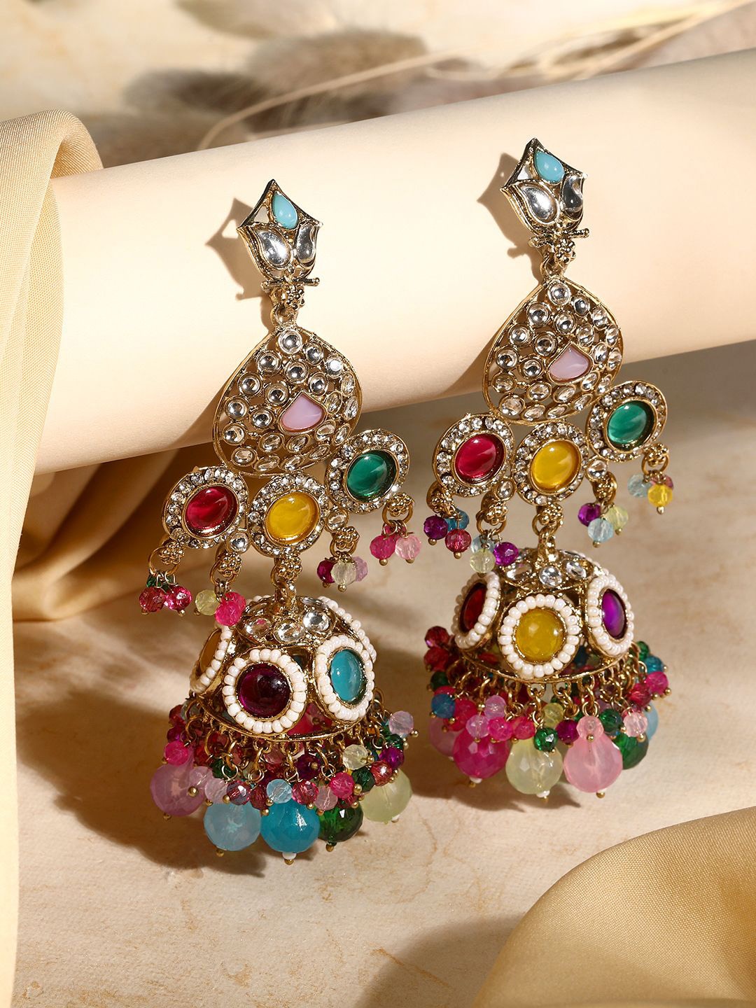 

ASMITTA JEWELLERY Gold-Plated Stone Studded Contemporary Drop Earrings