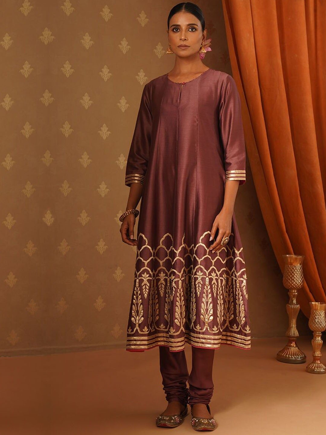 

JAYPORE Ethnic Motifs Embroidered A-Line Krta Set, Purple