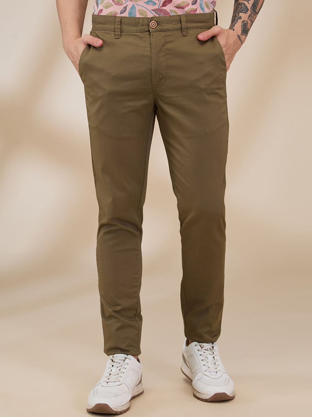 

Parx Men Solid Slim Fit Formal Trousers, Khaki