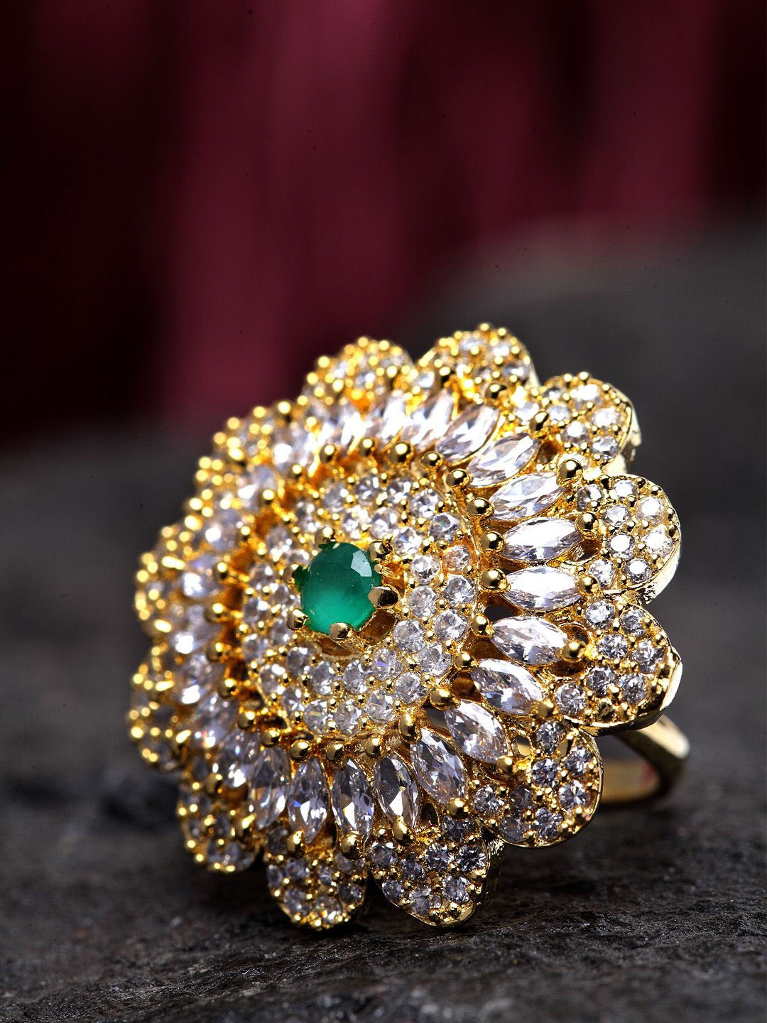 

ANIKAS CREATION Gold-Plated American Diamond Stone-Studded Finger Ring