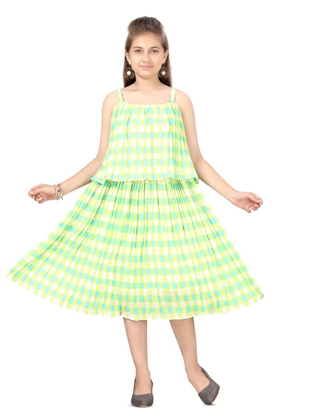 

BAESD Checked Georgette Fit & Flare Dress, Green