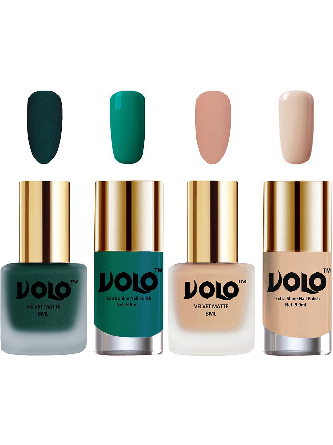 

VOLO Set Of 4 Velvet Matte- 8 ml Each & Extra Shine Nail Polish- 9.9 ml Each-12-28-26-65, Multi