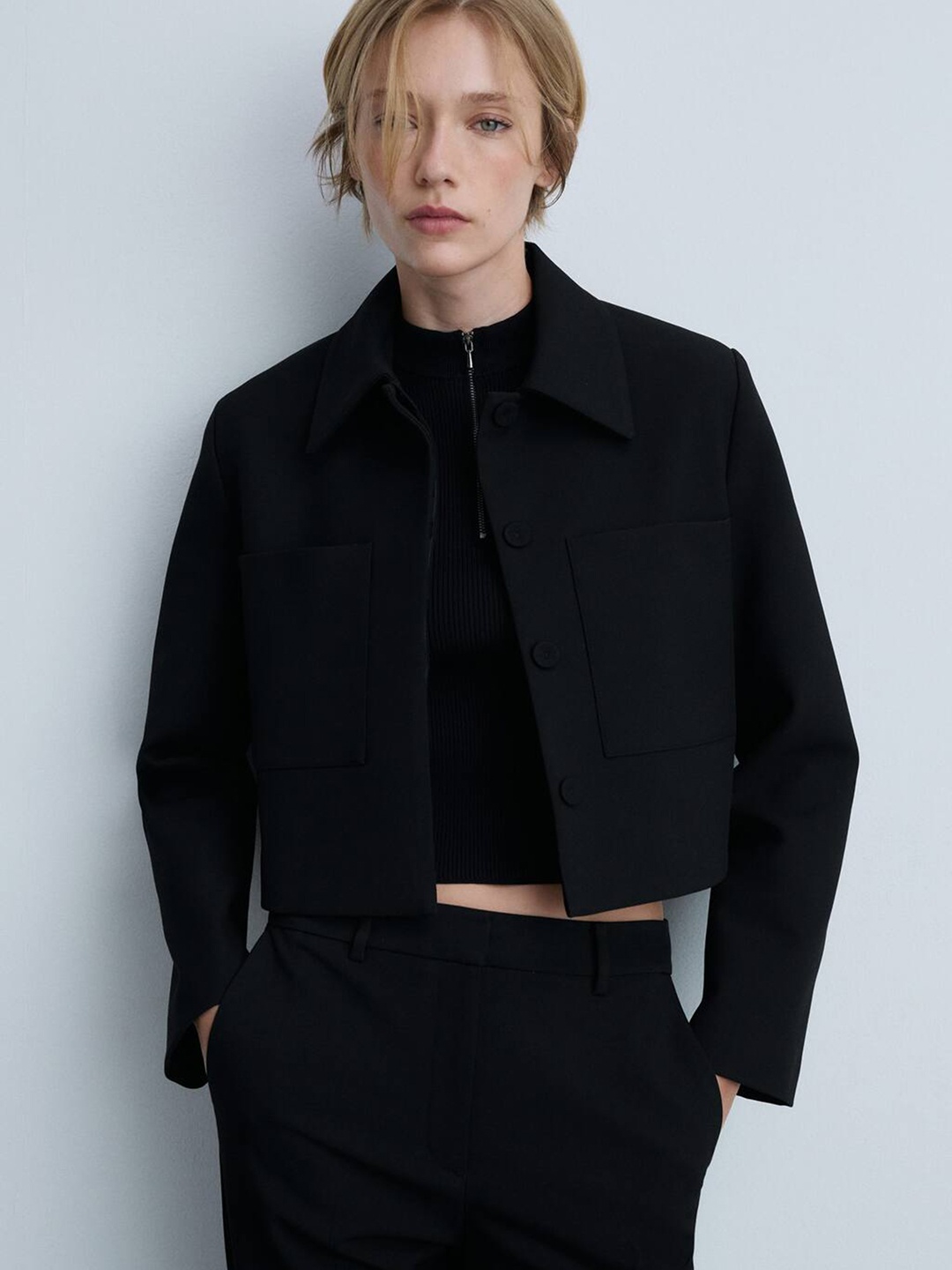 

MANGO Women Crop Tailored Jacket, Black