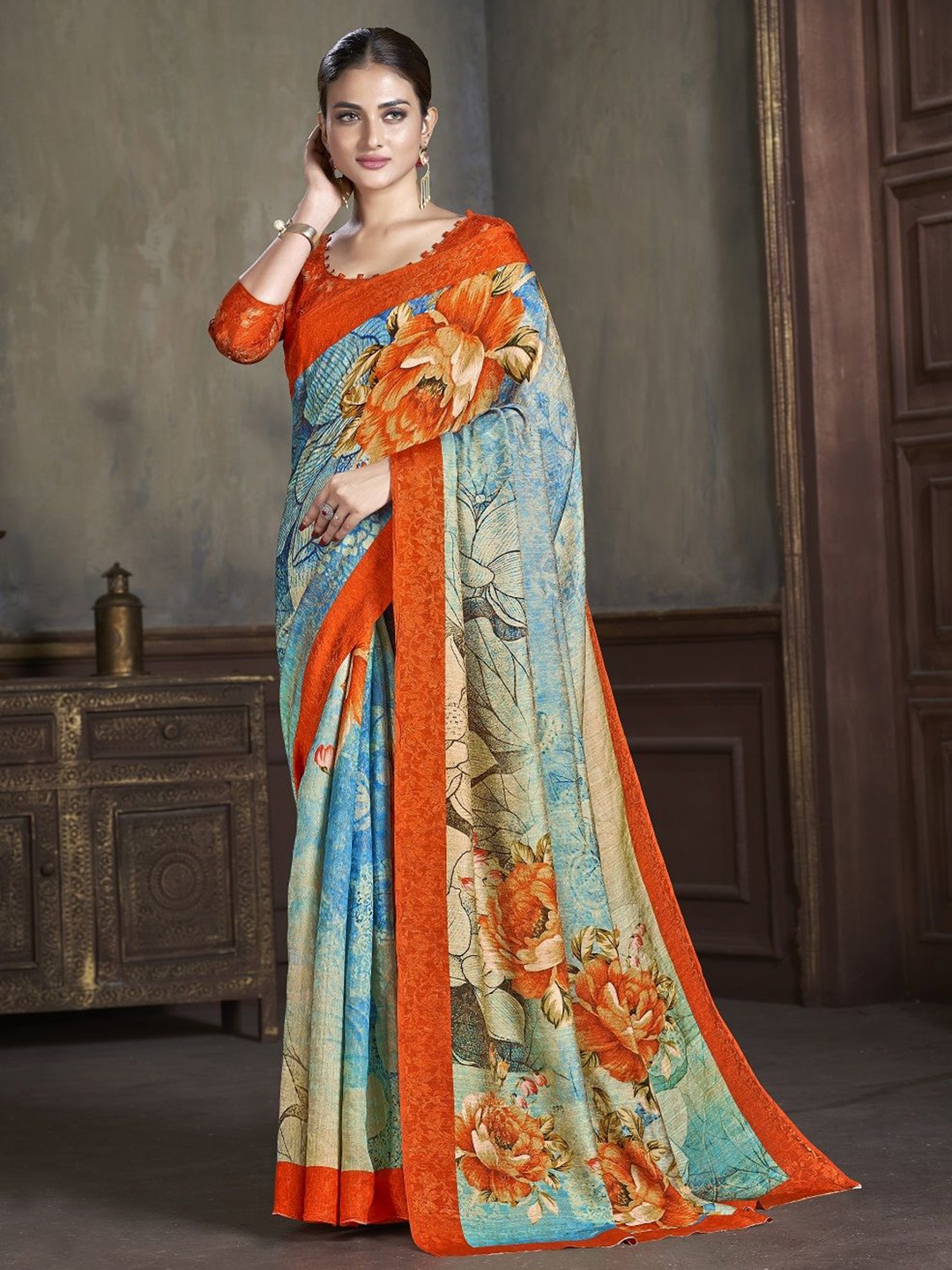 

JIVORA Ethnic Motifs Pure Silk Saree, Blue