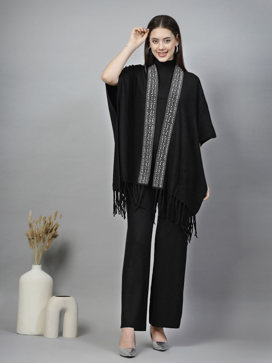 

Mafadeny Mock Neck Top, Shrug With Trousers, Black