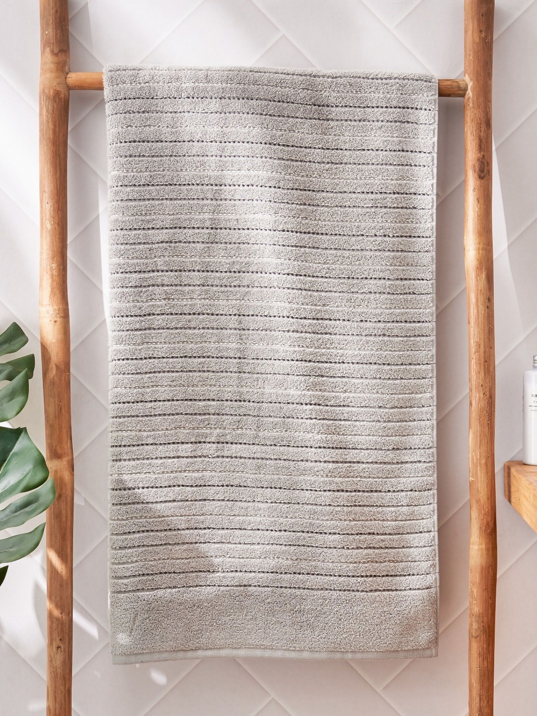 

Home Centre Grey 2 Pieces Striped Cotton 120 GSM Bath Towel