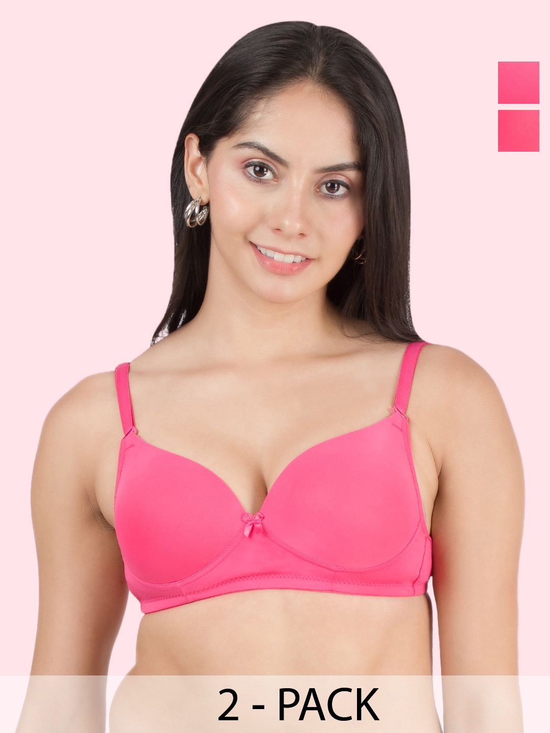 

DressBerry Pack of 2 Underwired Medium Coverage Heavily Padded Push-Up Bra, Fuchsia