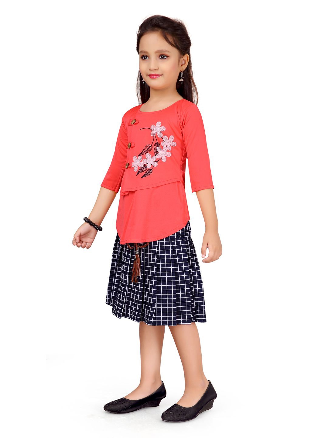 

BAESD Girls Pure Cotton Printed Top & Skirt Clothing Set, Red