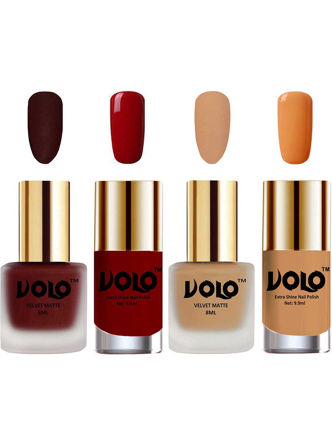 

VOLO Set Of 4 Velvet Matte & Extra Shine Nail Polish-8 ml & 9.9 ml Each Shade 23-42-31-50, Multi
