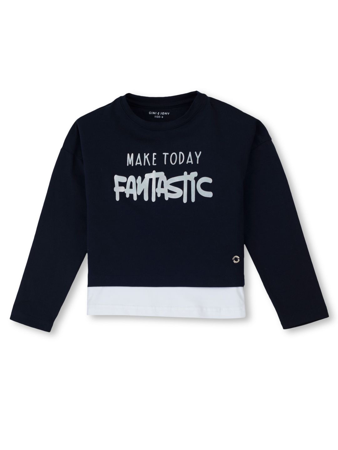 

Gini and Jony Girls Typography Printed Round Neck Cotton T-shirt, Navy blue