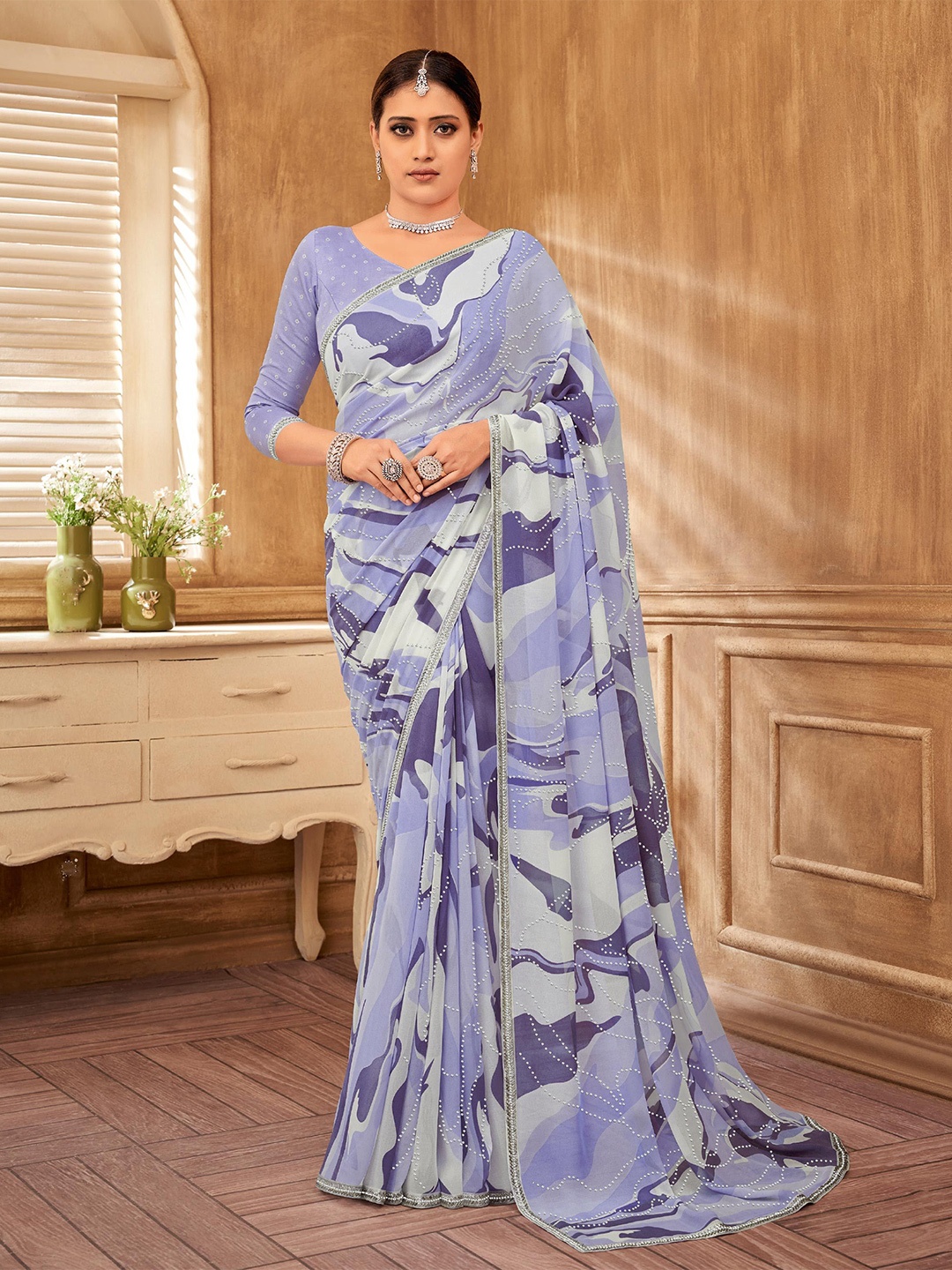 

Laxmipati Abstract Beads and Stones Designer Saree, Blue