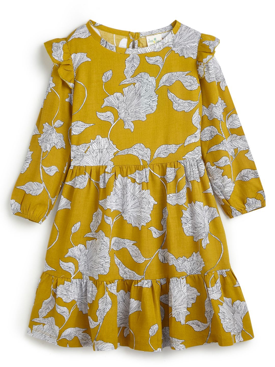 

JusCubs Girls Floral Printed Fit & Flare Knee Length Dress, Yellow