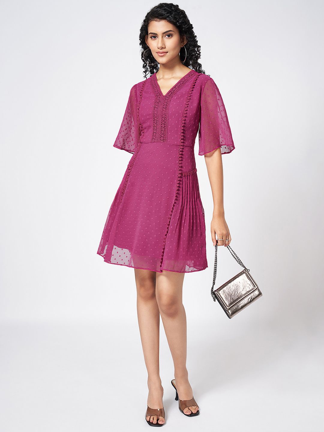 

Honey by Pantaloons Flared Sleeve A- Line Dress, Magenta