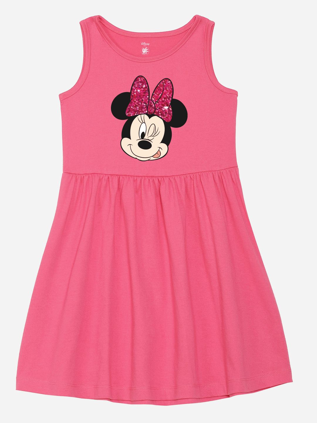 

YK Disney Girls Pure Cotton Graphic Print Fit & Flare Dress, Pink