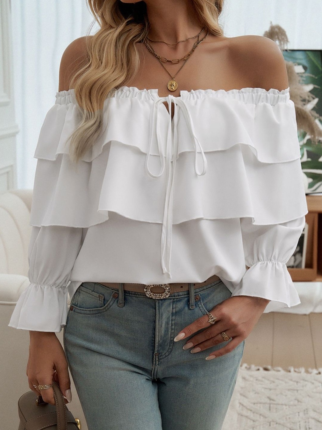 

StyleCast Women Solid Off-Shoulder Top, White