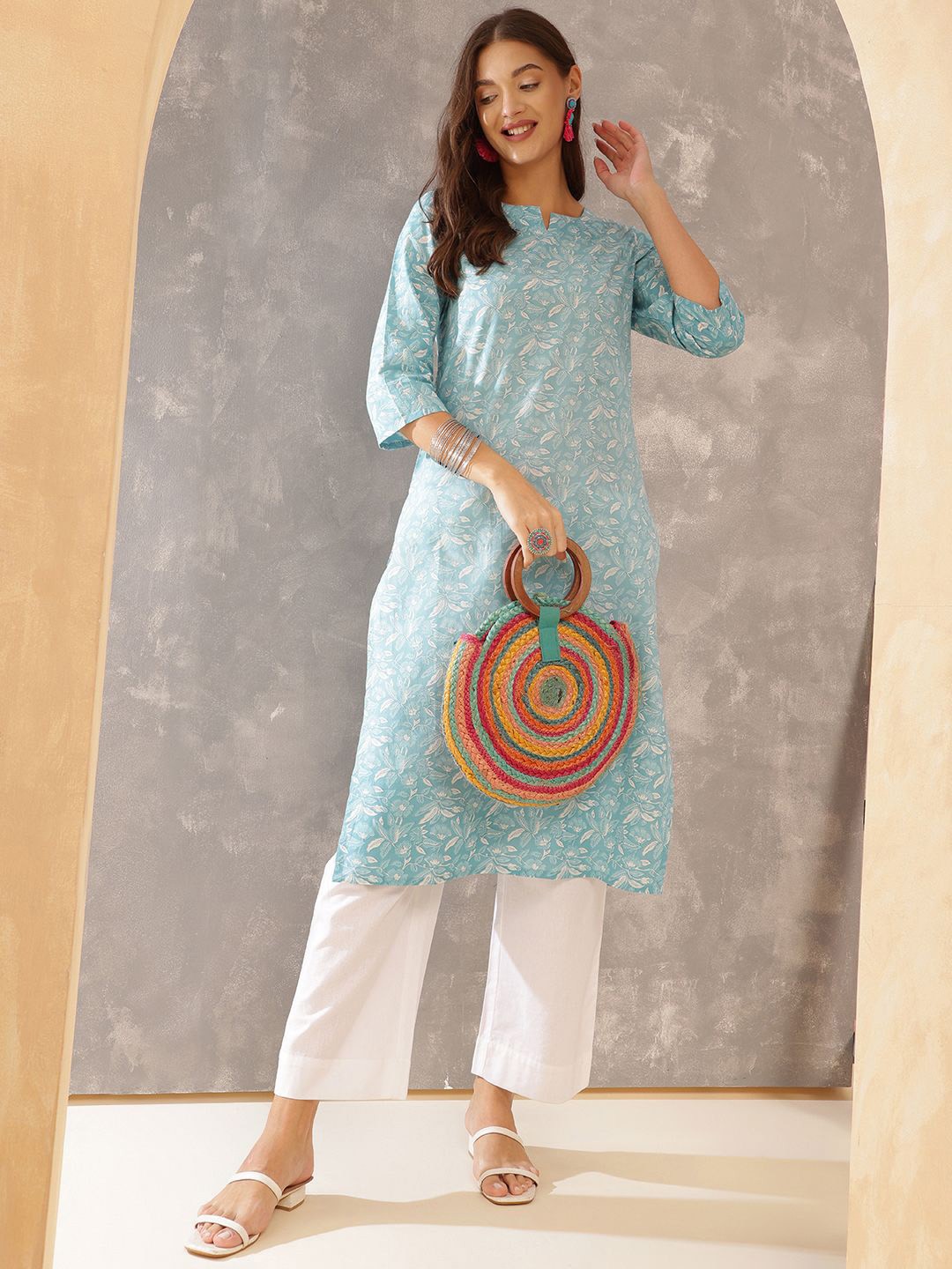 

Anouk Rustic Women Ethnic Motifs Printed Sequinned Kurta, Blue