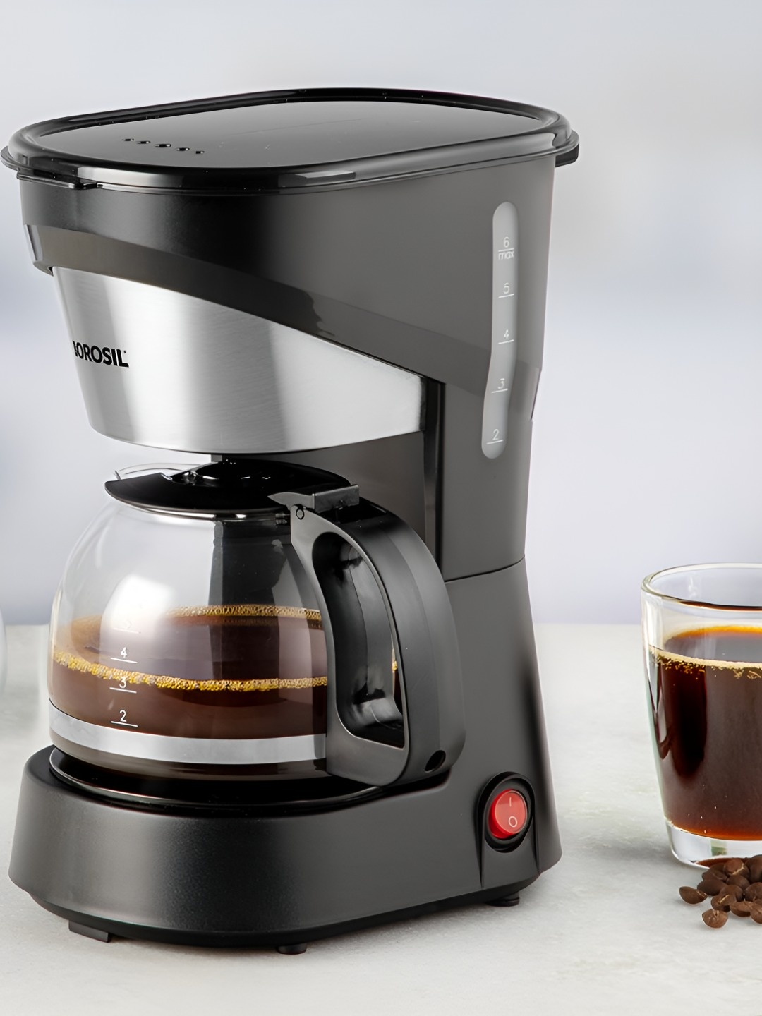 

BOROSIL Black & Silver-Toned 550W Brew Pro Drip Coffee Machine with 600ml Glass Carafe