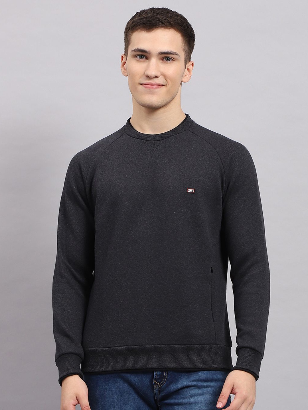 

Monte Carlo Men Solid Round Neck Cotton Sweatshirt, Black