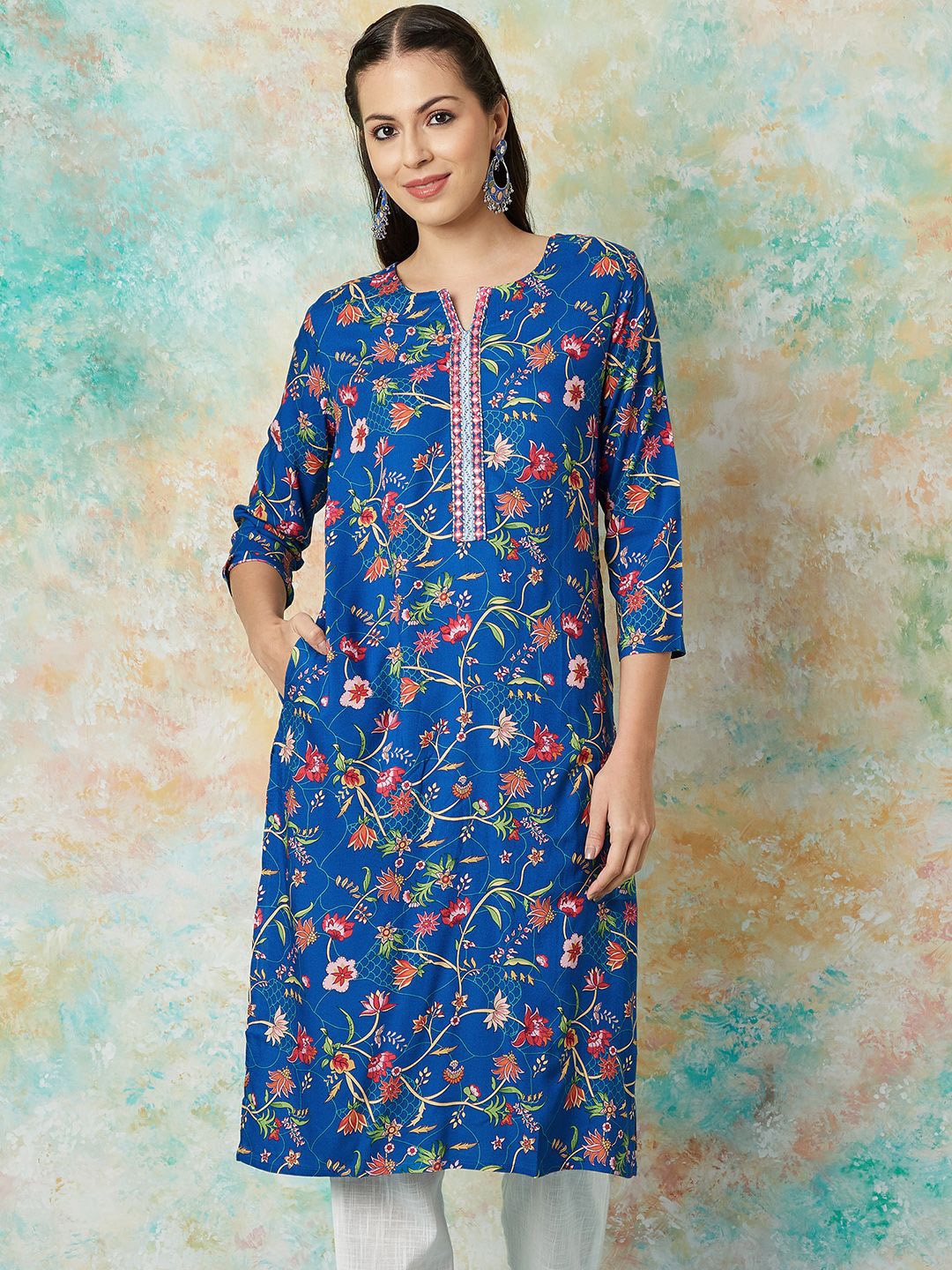 

Melange by Lifestyle Women Printed Gotta Patti Kurta, Blue