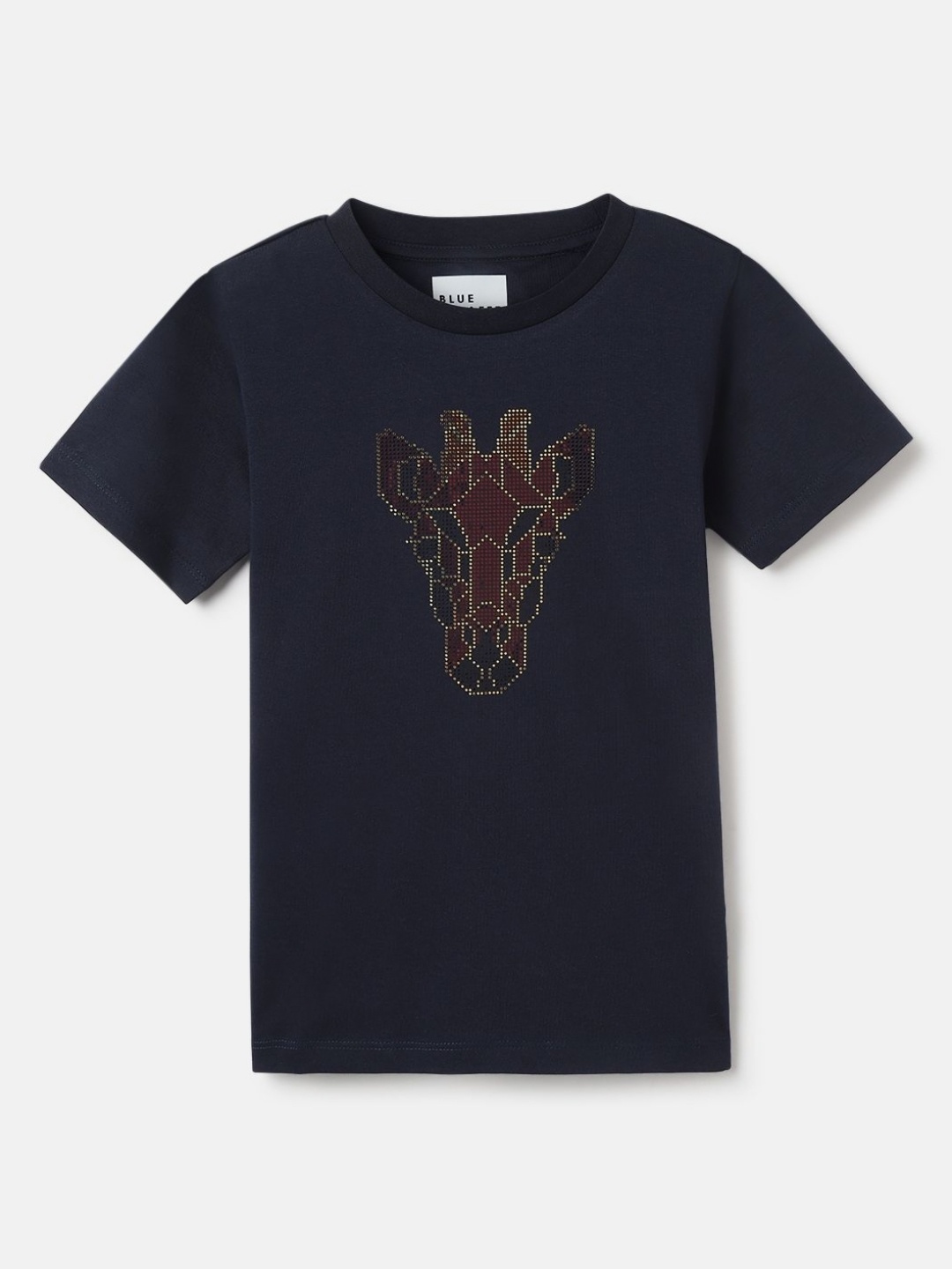 

Blue Giraffe Boys Graphic Printed Round Neck Cotton T-shirt, Navy blue