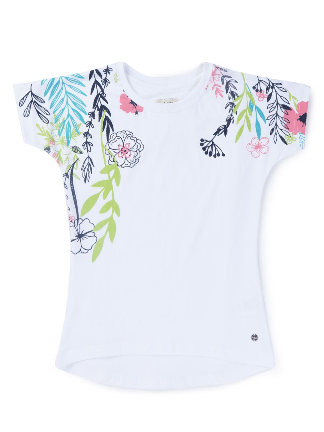 

Gini and Jony Girls Floral Printed Cotton T-shirt, White