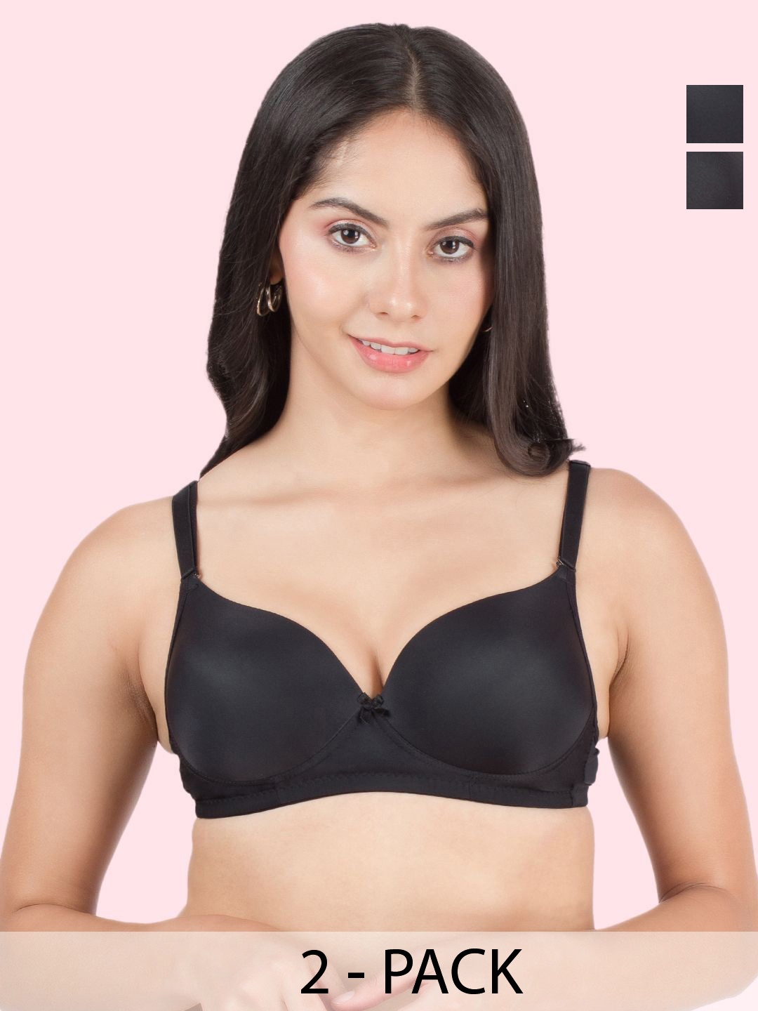

DressBerry Pack of 2 Medium Coverage Heavily Padded Bra, Black