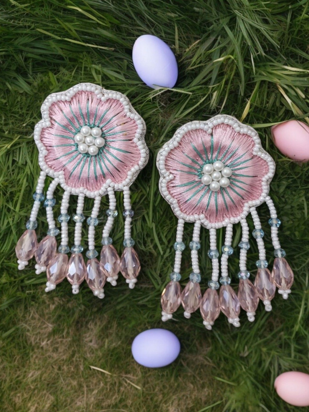 

PRIAANSHA CREATIONS Rhinestone Contemporary Drop Earrings, Pink