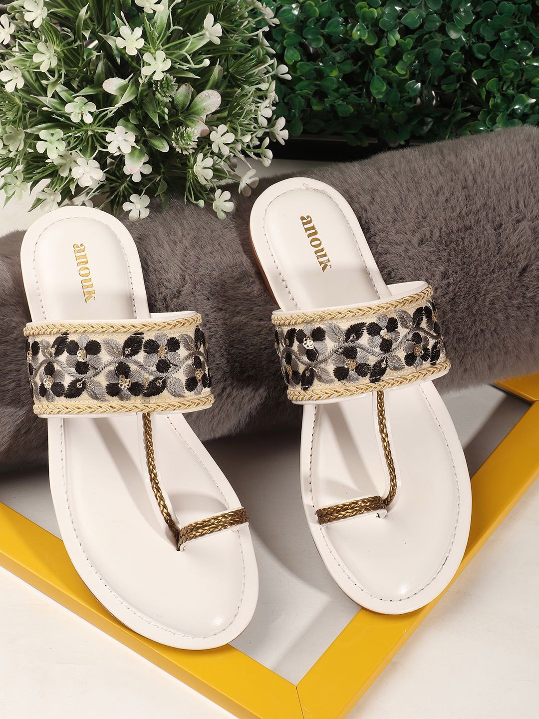

Anouk Women Woven Design Open Toe Flats, White