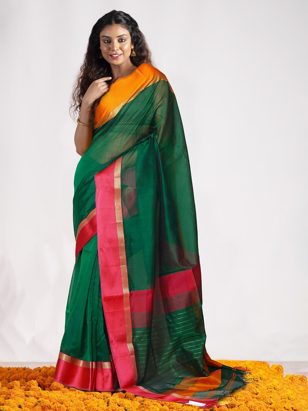 

Unnati Silks Handloom Maheshwari Saree, Green