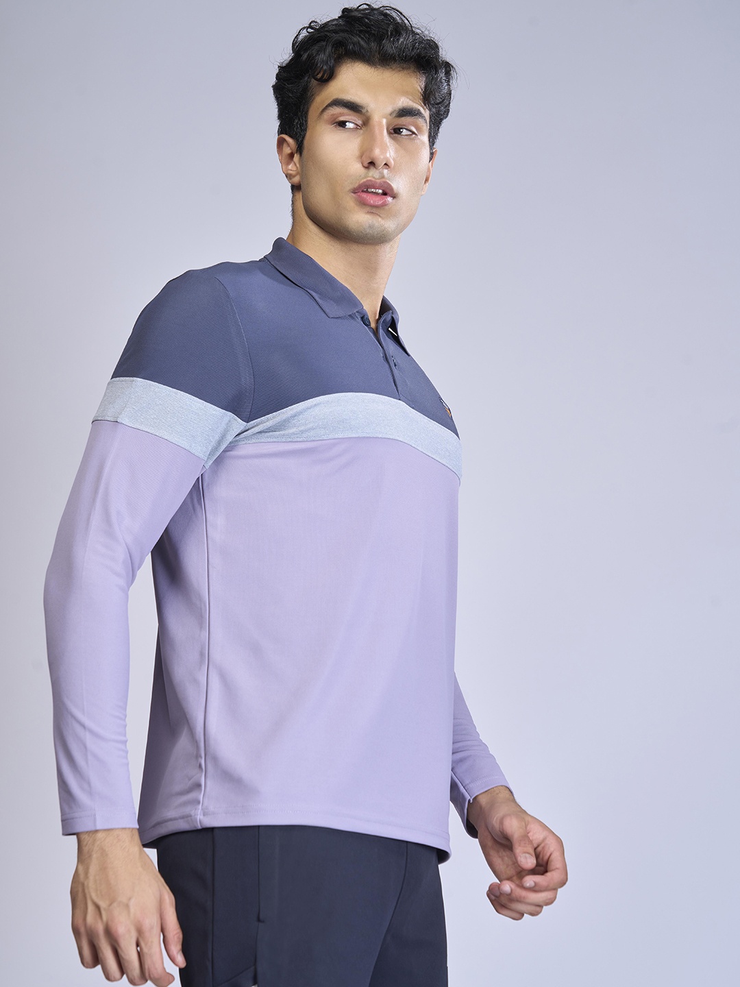 

Technosport Men Colourblocked Polo Collar UPF50 Slim Fit T-shirt, Purple