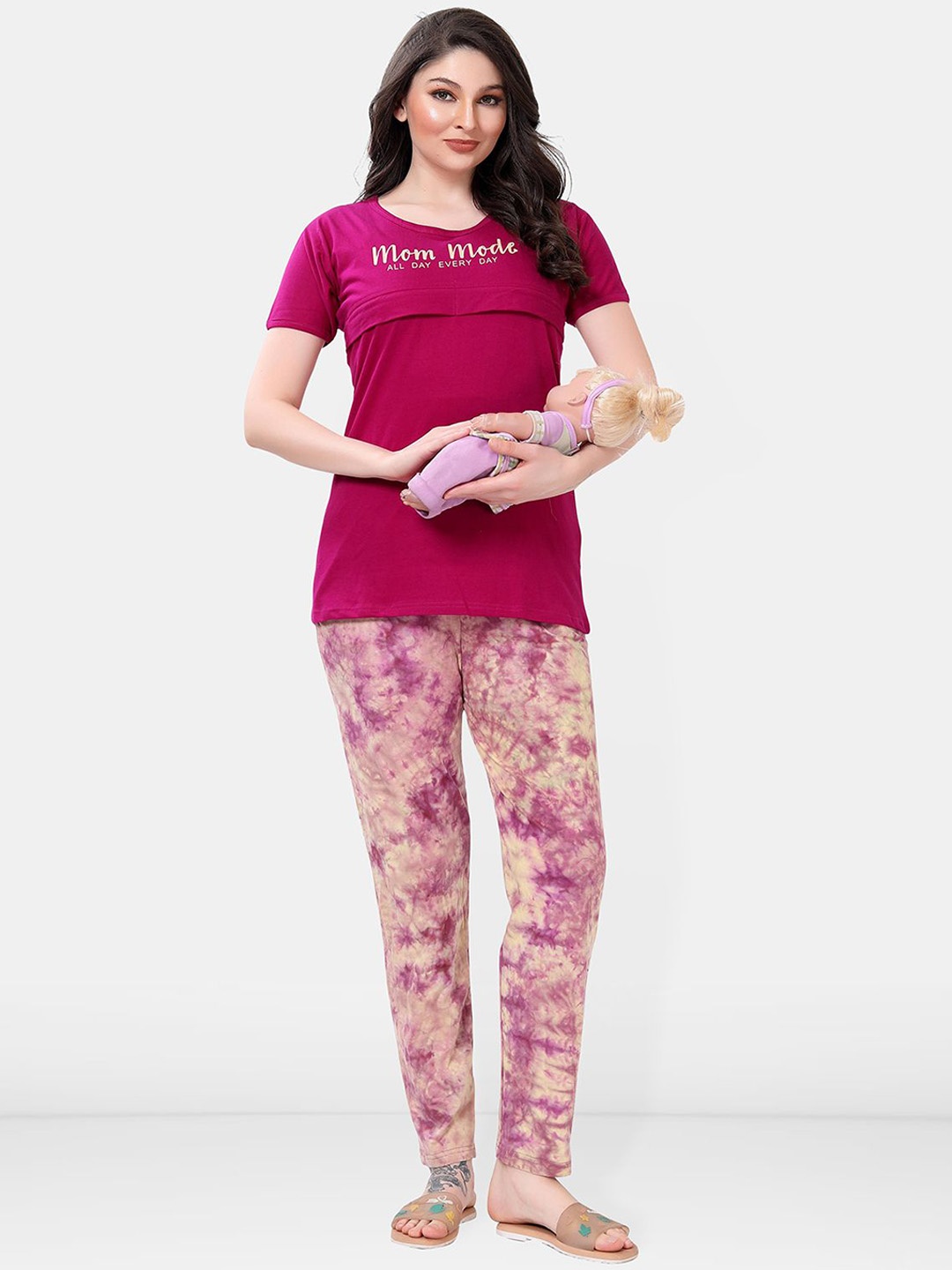 

Be You Women Tie and Dye Printed Night suit, Purple