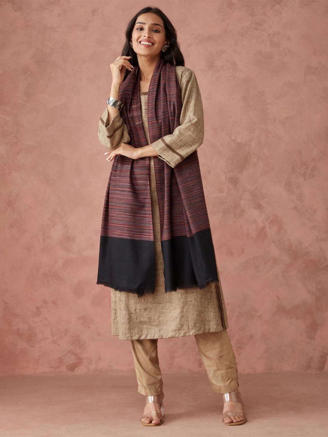 

Fabindia Women Woven Design Stole, Black