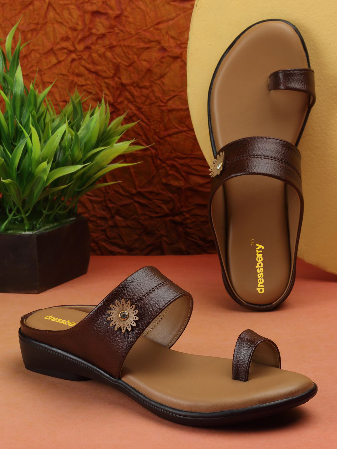 

DressBerry Textured Comfort Sandals, Brown