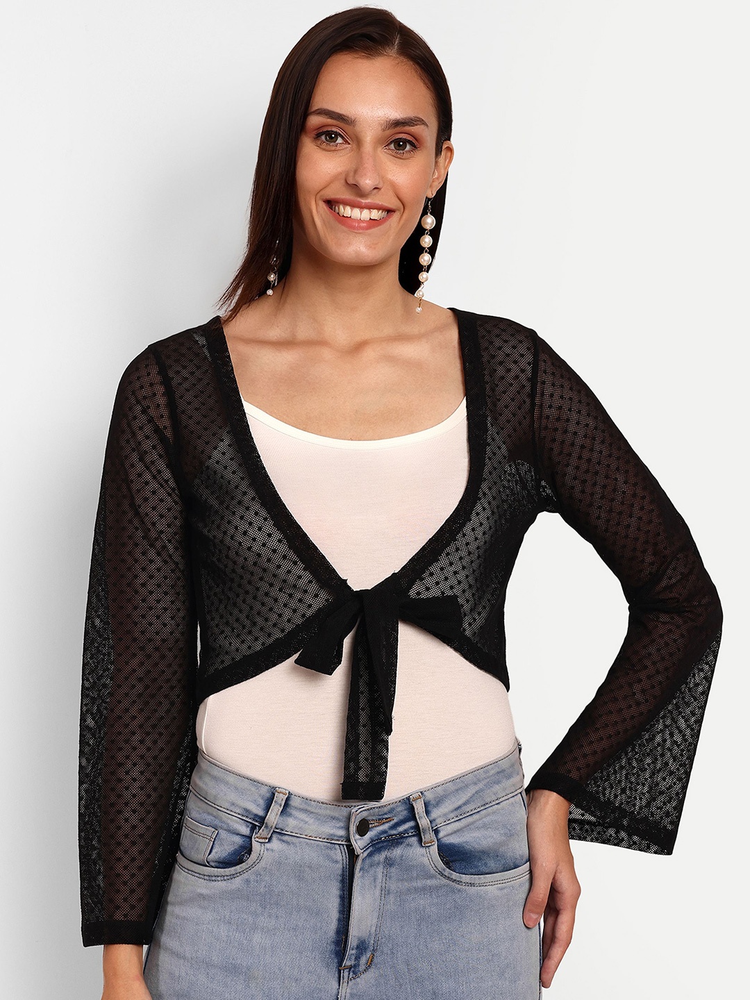 

Espresso Women Tie-Up Shrug, Black