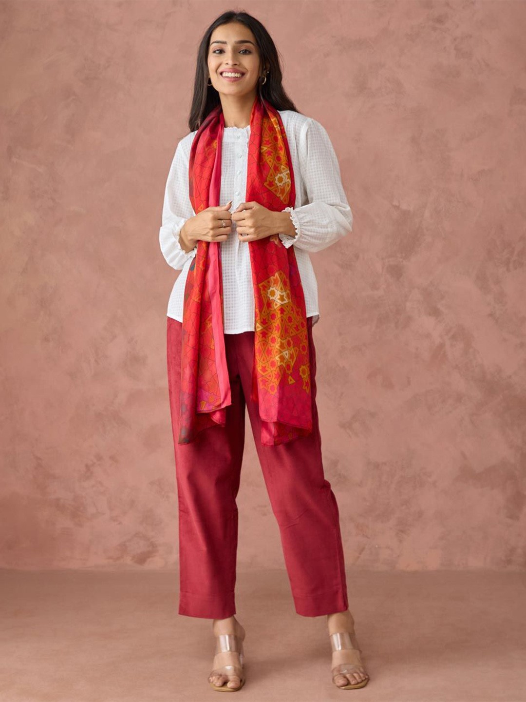 

Fabindia Women Printed Stole, Red