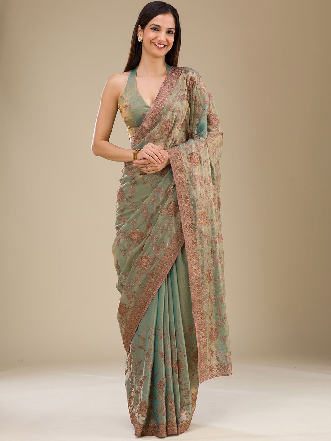 

Koskii Floral Embroidered Saree, Green