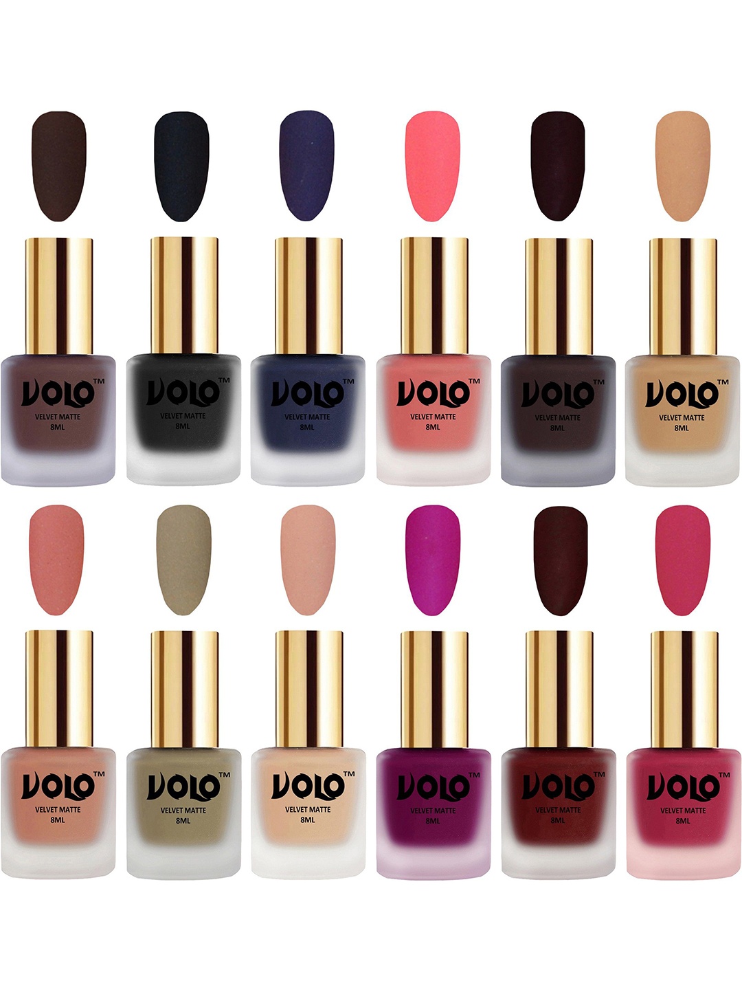 

VOLO Set Of 12 Velvet Matte Nail Polish-8 ml Each, Black
