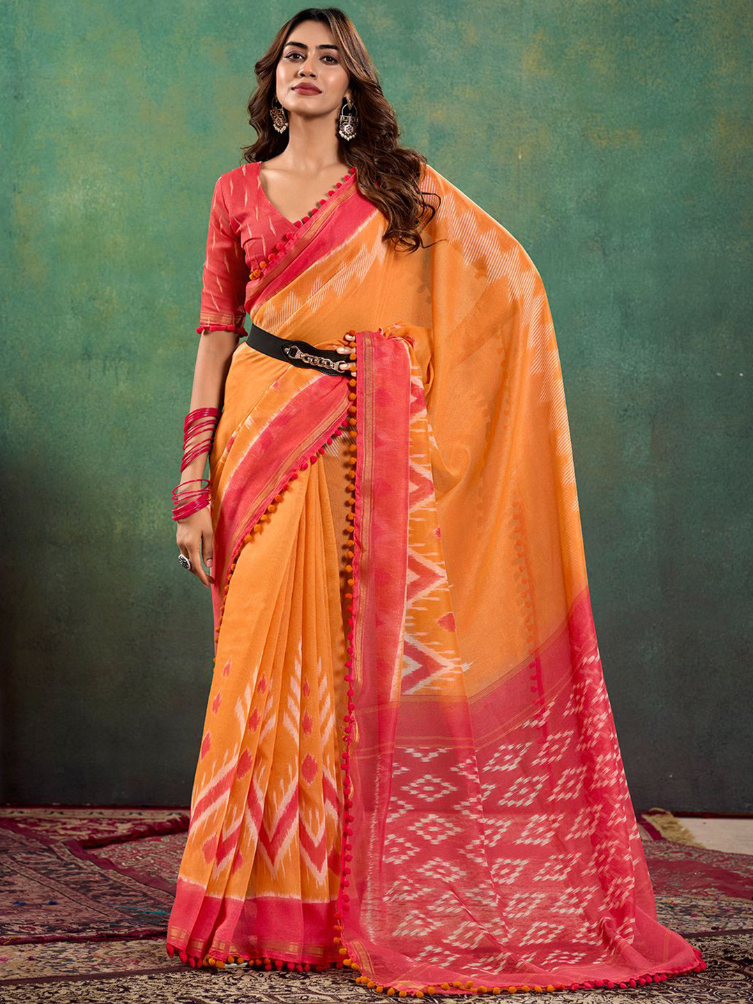 

Panzora Printed Women Saree, Orange
