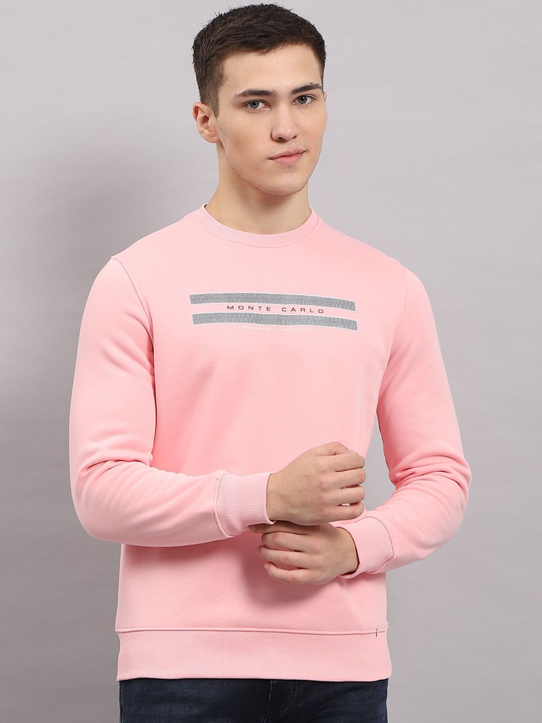 

Monte Carlo Men Typography Printed Round Neck Cotton Sweatshirt, Pink