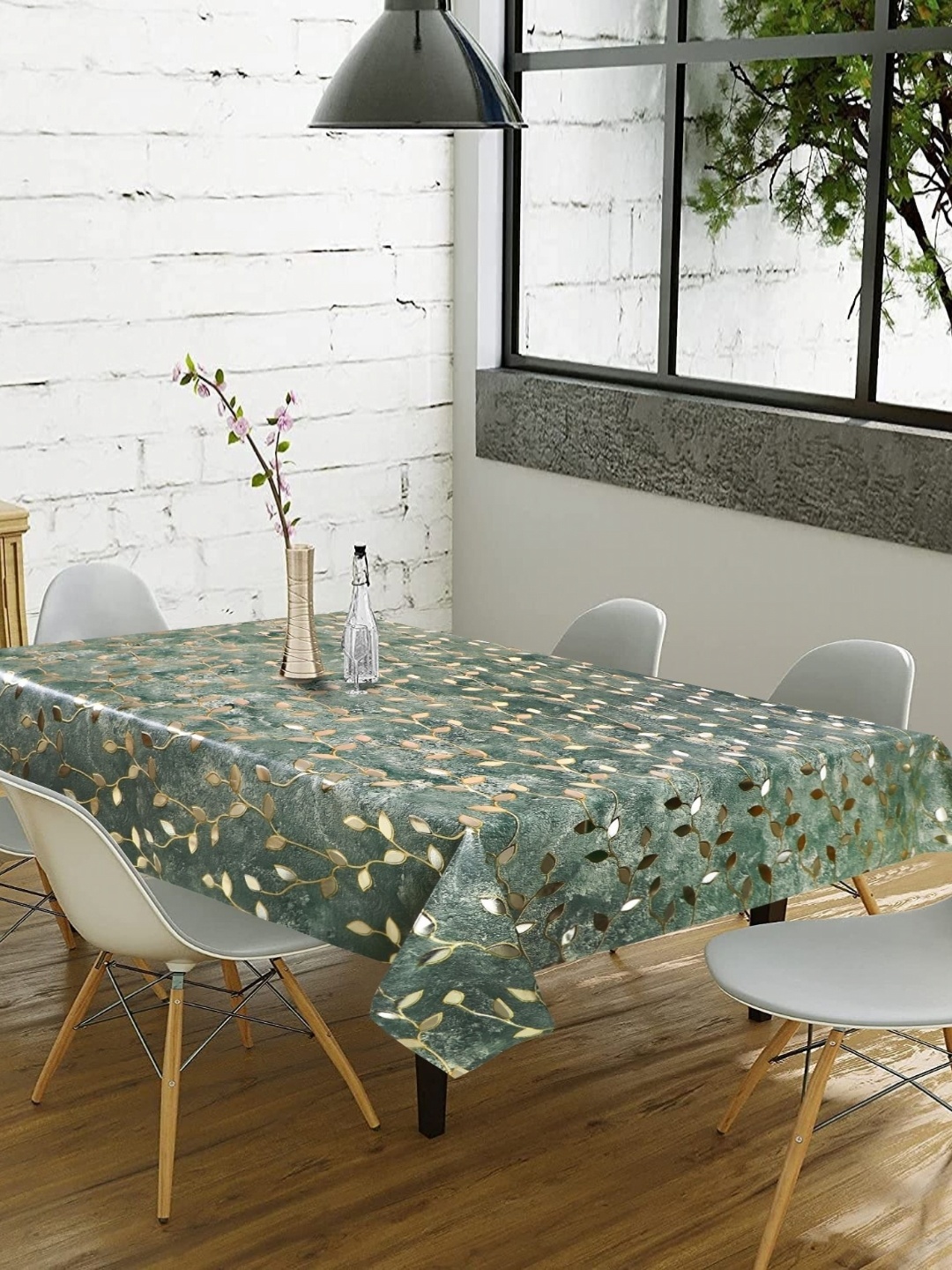 

Dakshya Industries Green & Gold-toned Floral Printed Waterproof 6-Seater Table Cover