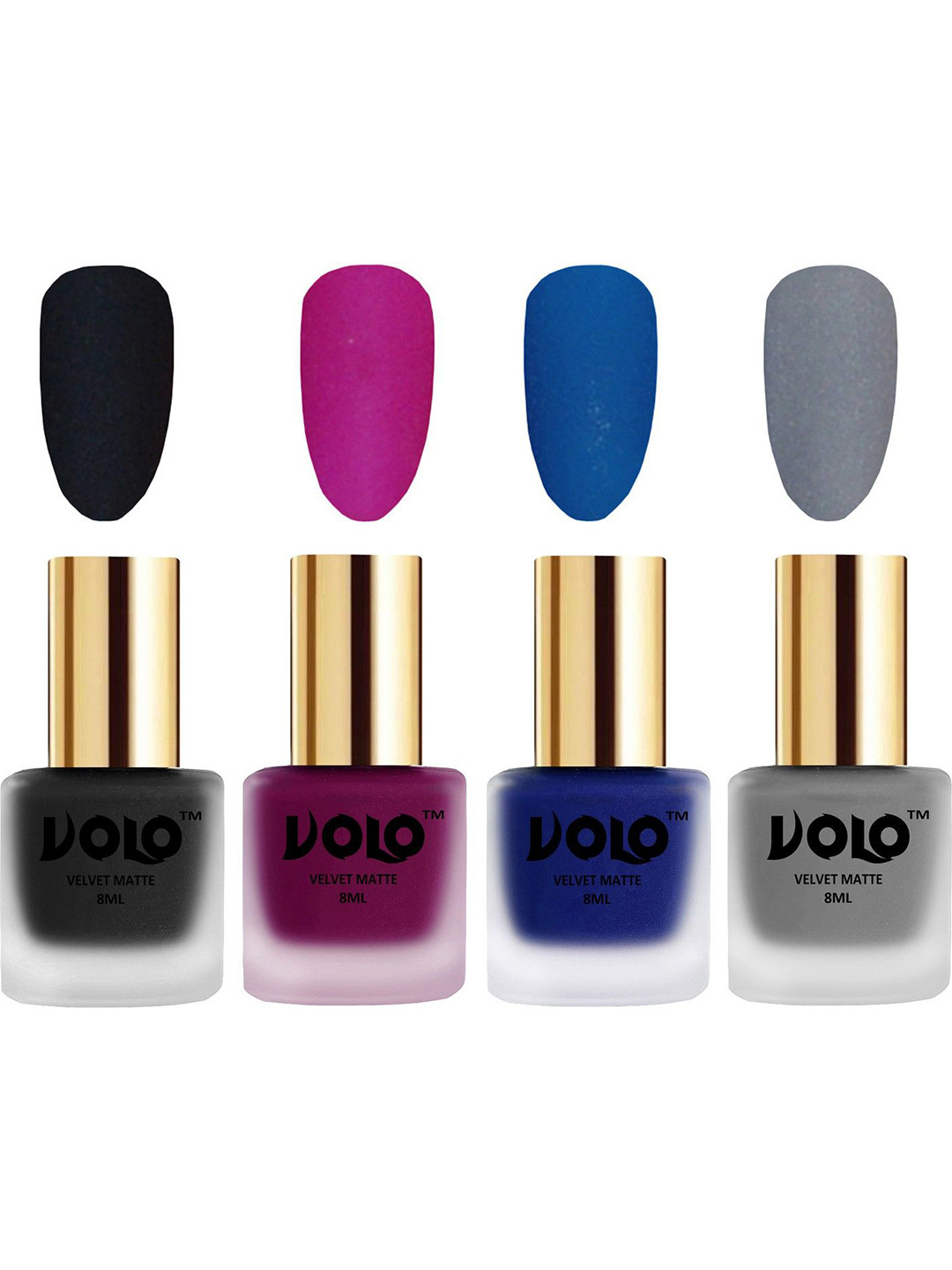 

VOLO Set Of 4 Velvet Matte Nail Polish - 8 ml Each - Magenta - Blue - Black - Grey