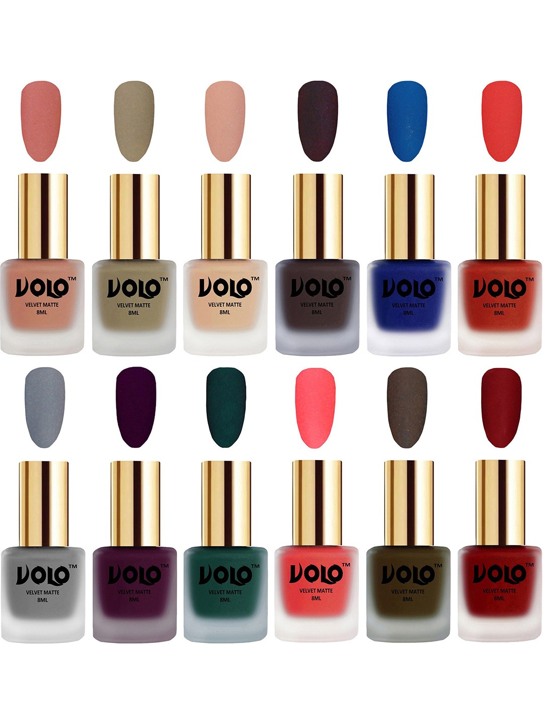 

VOLO Set Of 12 Velvet Matte Nail Polish-8 ml Each, Brown